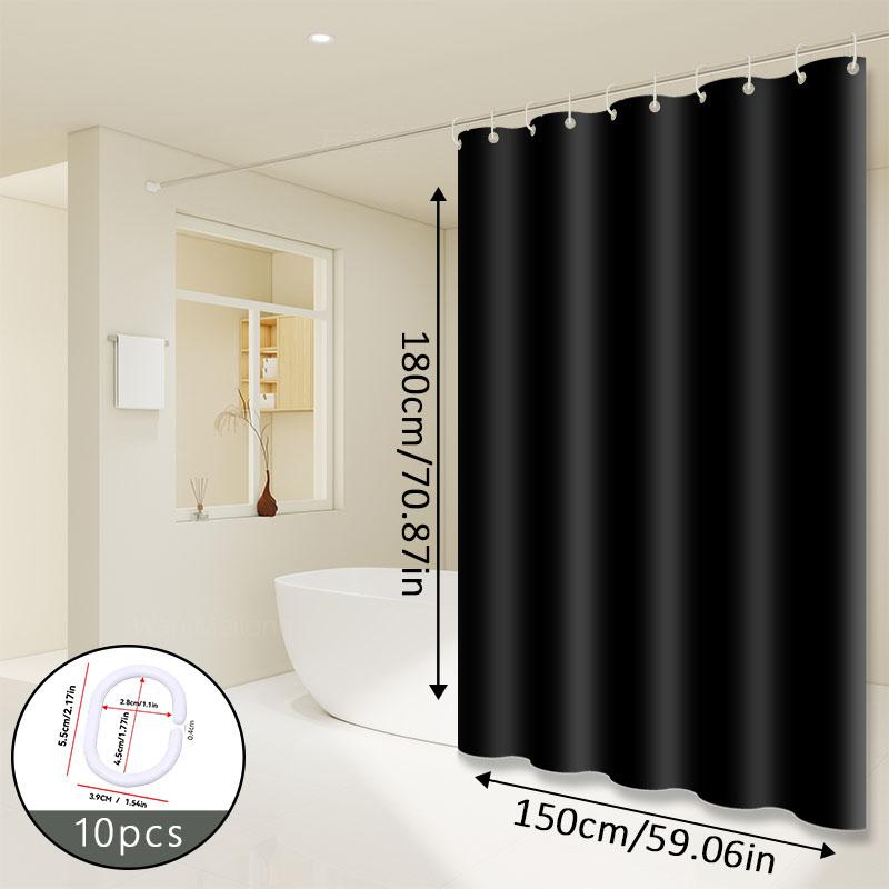 Black Solid Color Shower Curtain Minimalist Design Modern Bathroom Decor Waterproof Fabric Elegant Simple Style