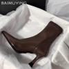 Botines de Invierno de Moda Punta Afilada Tacones Altos Elegantes Zapatos de Cuero Tendencia 2025 Zapatos de Vestir de Diseño Botas Gladiadoras de Mujer