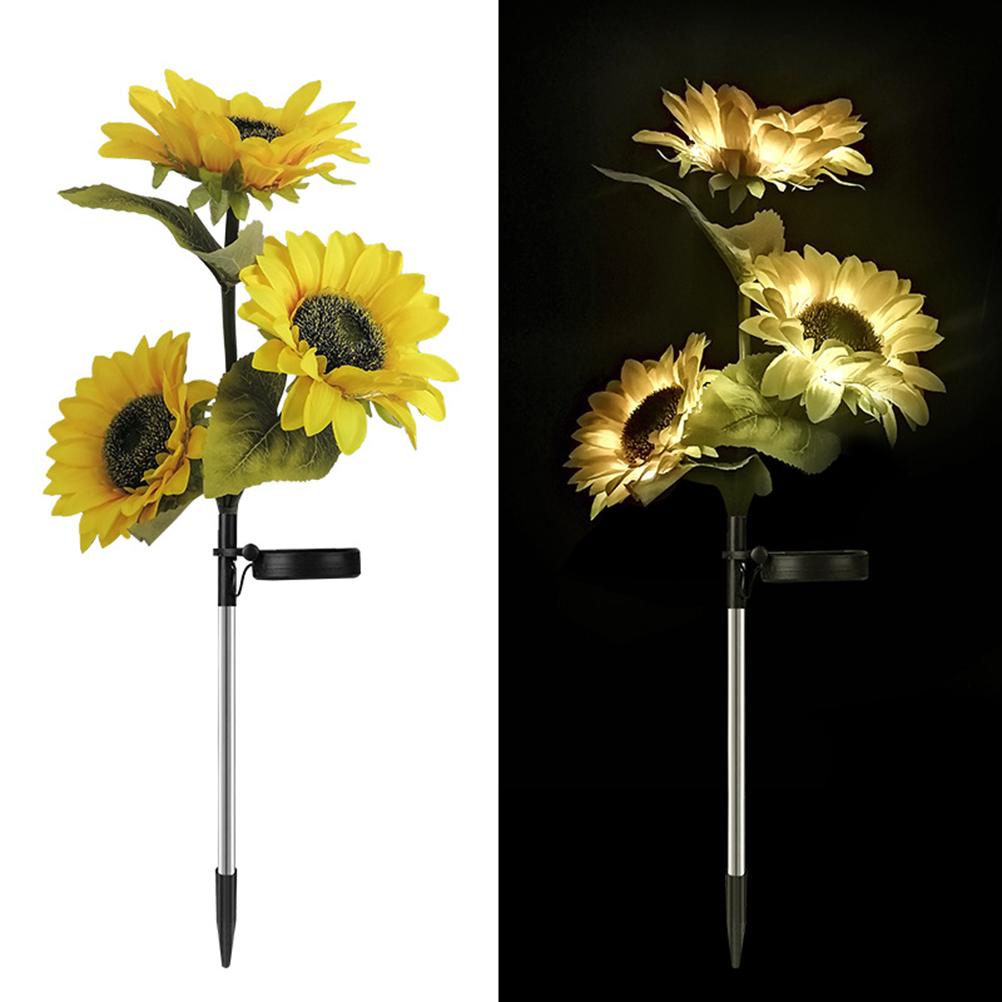 Outdoor Solar Sunflower Lights Solar Powered Sunflower Lights with 3 Sunflower Heads LED Solar Lights for Patio Lawn