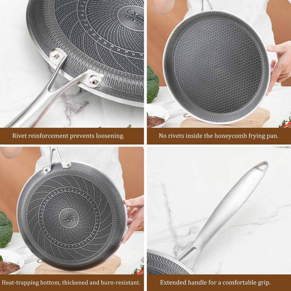 Flat Pan For Stove Top Stainless Steel Grill Cooker Non-Stick Honeycomb Coating Egg Pan For Egg Cooking Outdoor Barbecue Stove