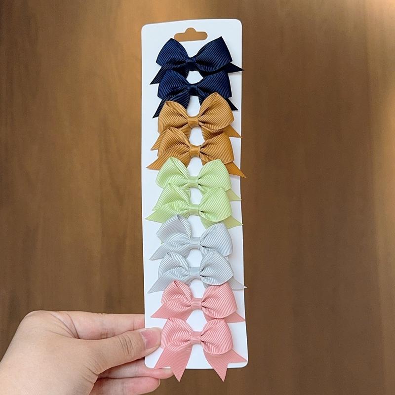 10Pcs/set Solid BB Hair Clips For Cute Girls Ribbon Bowknots Boutique Barrettes Hairpins Headwear Kids Hair Accessories Gifts