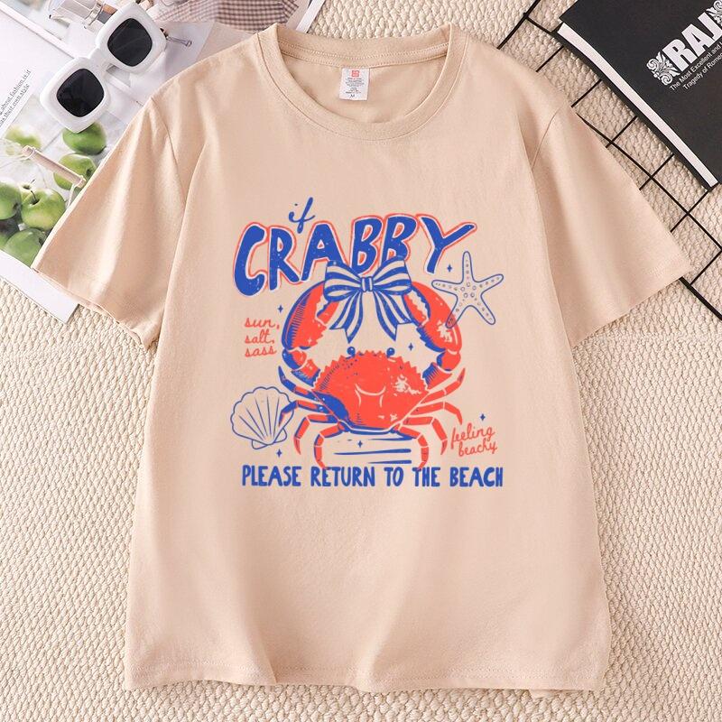 If Crabby Please Return To The Beach TShirt Summer Coastal Funny Beach Tee Unisex Unisex Casual Round Neck Beach Lover Tees
