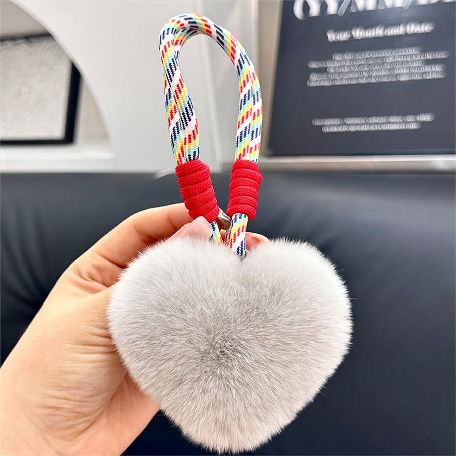 Heart Keychain Plush Pompom Rabbit Fur Keychain Women Bag Car Key Chain Pendant Decoration Jewelry Hangings Accessories Gifts