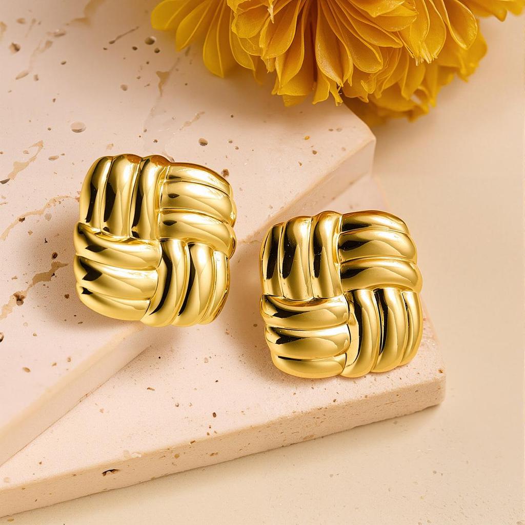 Geometric Irregular 18k Gold Titanium Steel Earrings for Women