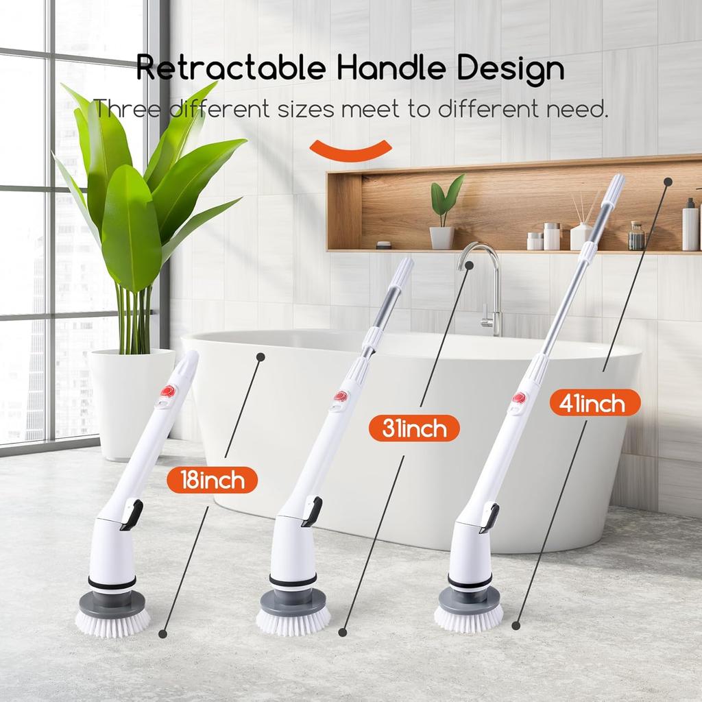 Cordless Electric Spin Scrubber,380RPM High Speed Rotation,Fast Charging-Long Lasting,Power Scrubber with 3 Replaceable Scrubbing Brush Heads for