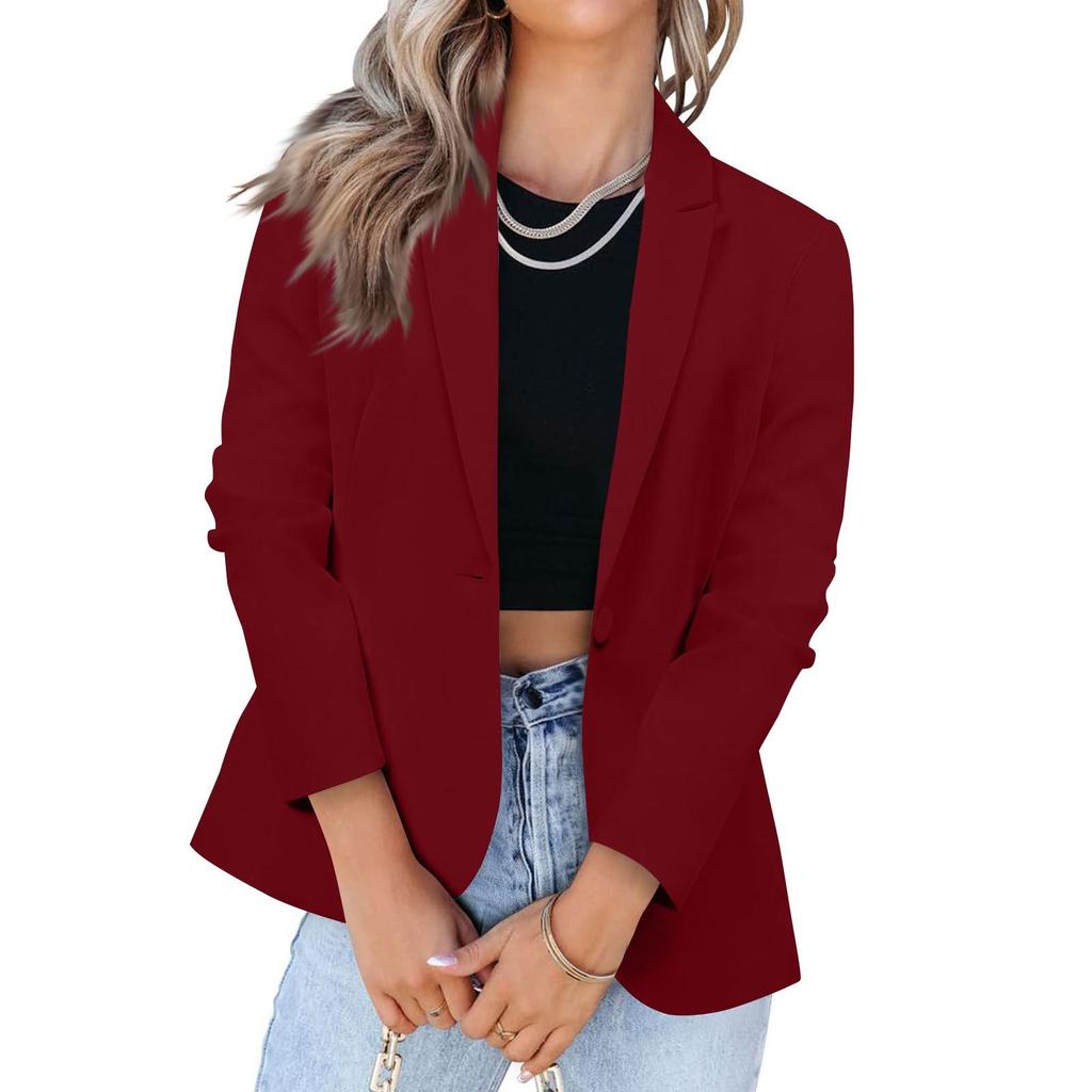 Moda Kadın Düz Renk Rahat Takım Elbise Mizaç Düğmesi Uzun kollu Ceket