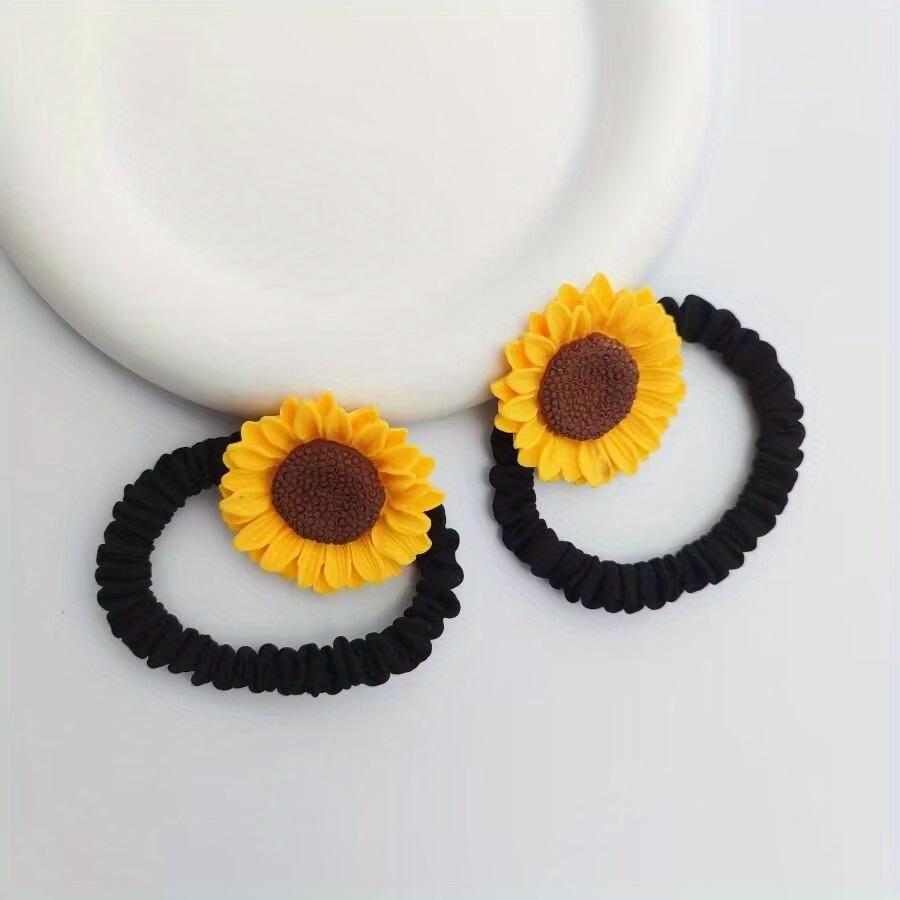 New Sweet and Fresh High Elasticity Hair Elastic for Women, Forest Style Sunflower Summer Hair Ring, Small Fresh Bun Hair Accessories