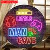 2D Flat 20*20cm 1pc Loading Little Man Gave Imitation of Neon Headphones Game Console Pattern Round Wooden Decor, Technology-sense Design Style