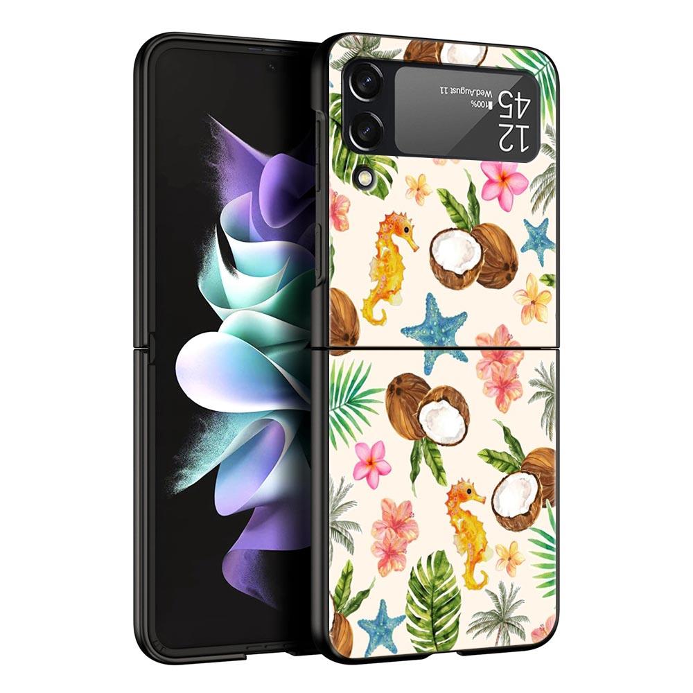 Phone Case for Samsung Galaxy Z Flip 3 4 5 6 7 Folding Black Shell For Samsung Z Flip4 Flip5 PC Hard Cover Summer Coconut
