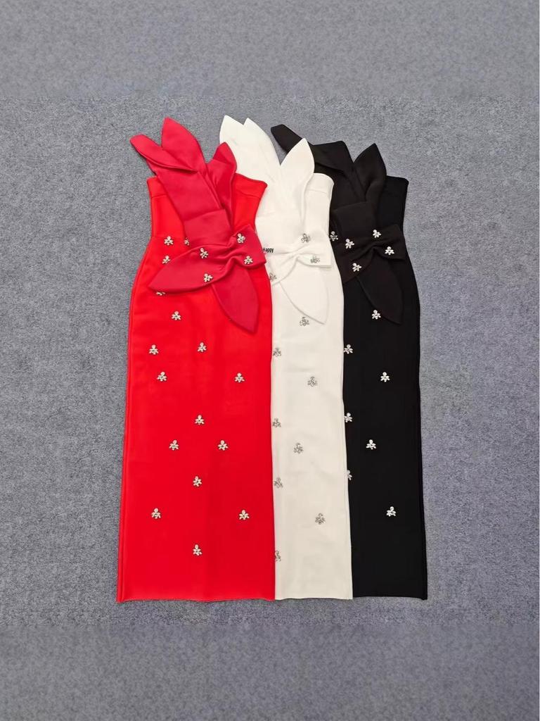 Elegant Rhinestone One-Shoulder Mesh Dress
