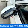 Rearview Mirror Visor Sun Shade Rain Shield Snow Guard Protector For Honda Civic 11th -2024 2025 2026 Chrome Car Accessories