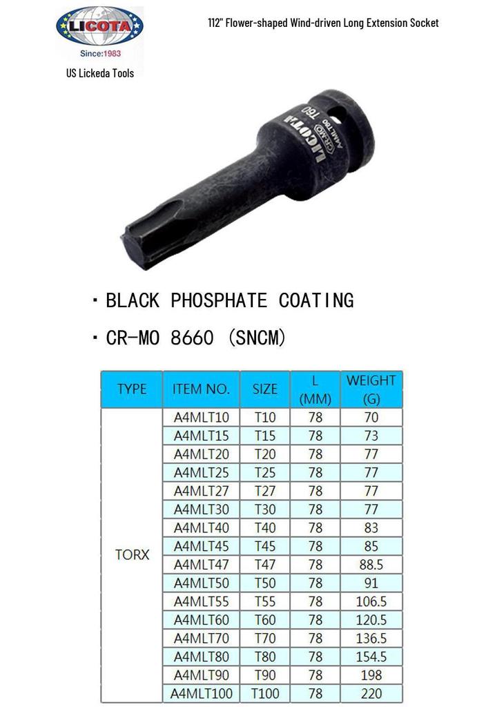 LICOTA USA Large 1/2" Hex Star Pneumatic Long Extension Socket A4MLT10