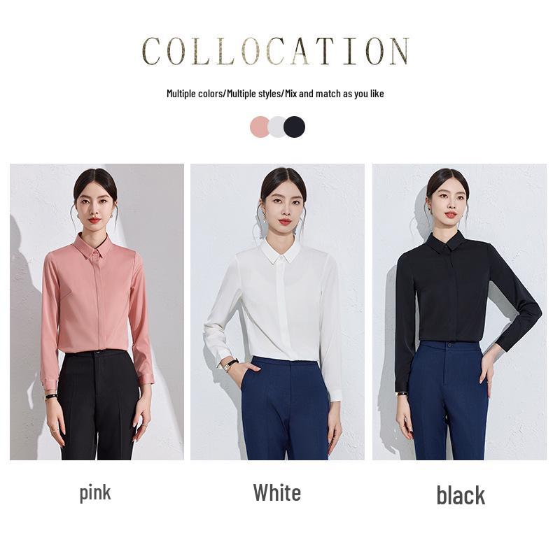 Women's Black Professional Shirt with Hidden Placket - Spring/Autumn Style