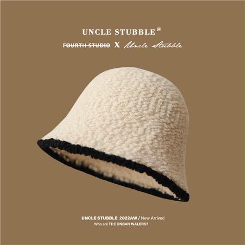 Black Plush Bucket Hat Women's New Autumn and Winter Small Fragrance Show Face Small Plain Knitted Bucket Confinement Hat