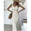 Damen Sexy Taillenbetonend Einfarbig Ausgestanzt Gestrickt Elegant Strand Midi Kleid