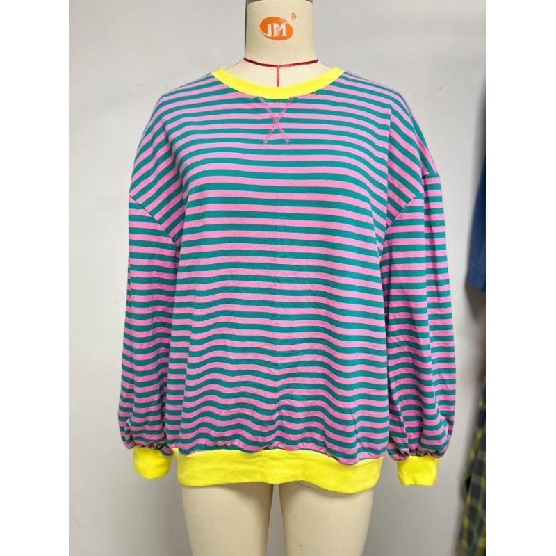 Осенне-зимняя полосатая круглая горловина контрастная свободная толстовка для женщин — фото 13