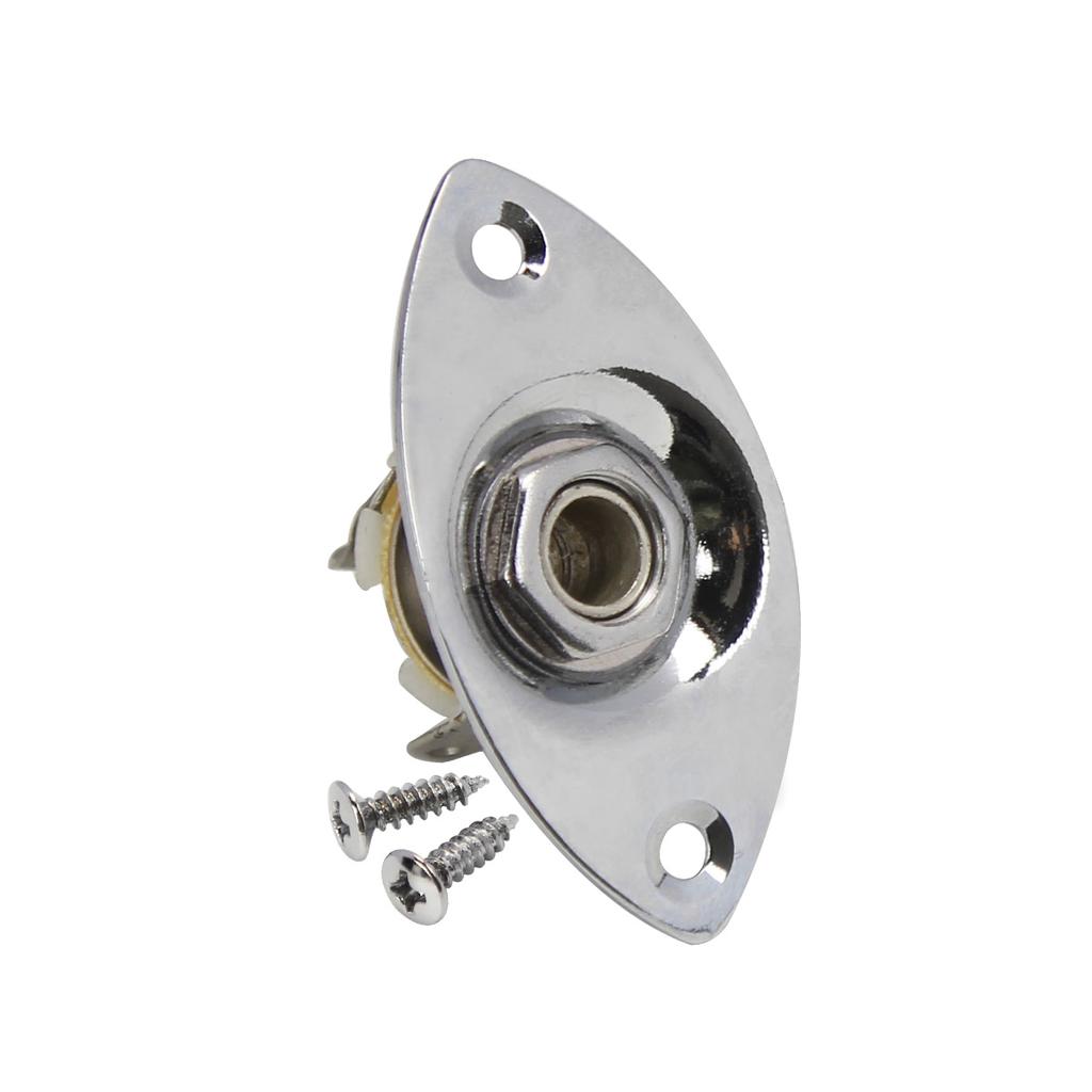 FLEOR 1/4'' 6.35mm Guitar Jack Output Jack Socket for Electric Guitar Parts, Black / Chrome