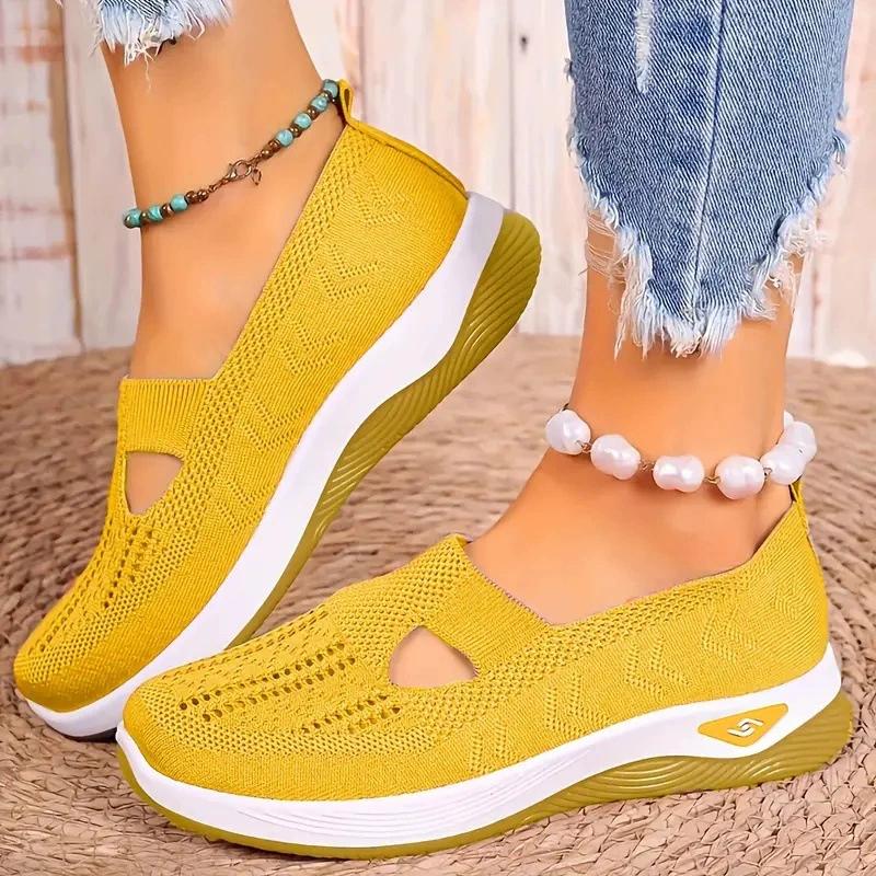 Dames Cut-out Sneakers Casual Ademende Slip On Wandelschoenen Lichtgewicht Outdoor Platte Schoenen