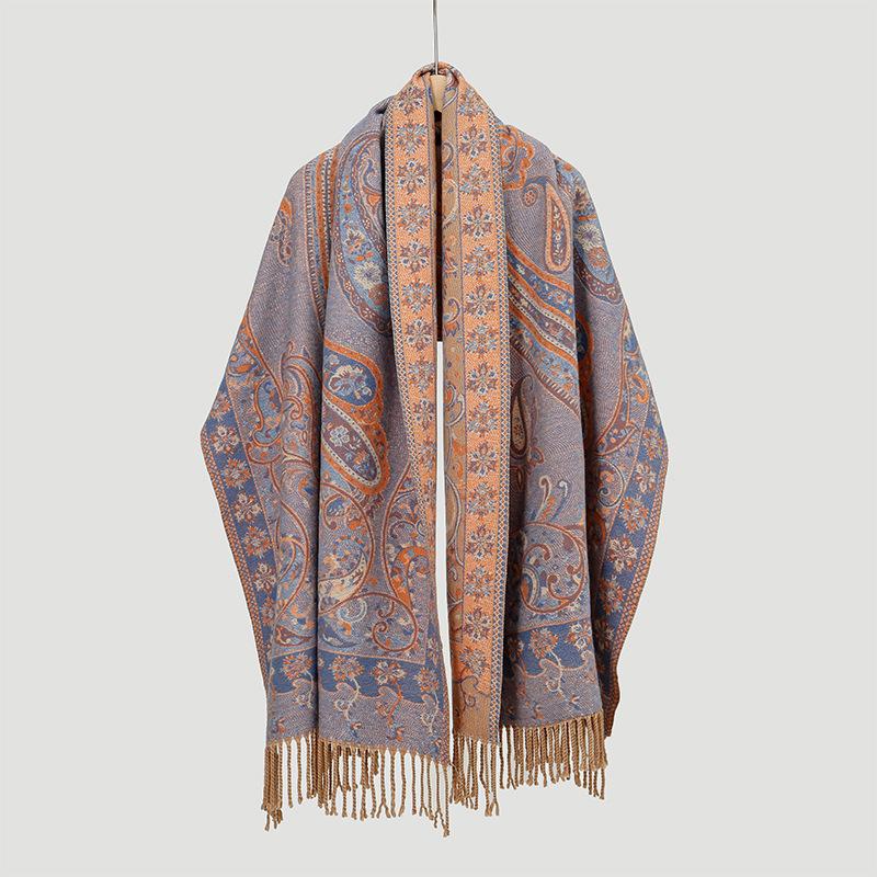 Ethnic Style Big Cashew Shawl Autumn And Winter Warm Long Towel Thickened And Lengthened Nipple Women'S Scarf Jacquard Long Towel