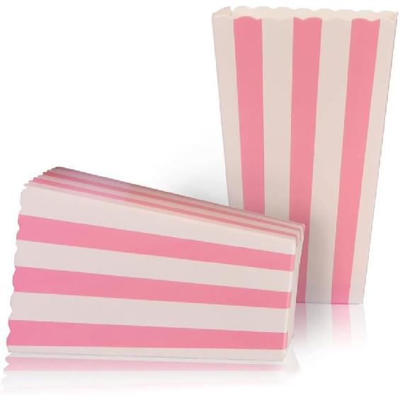 Crystallove 24pcs Striped Paper Popcorn Boxes for Party Favor Supplies (Pink)