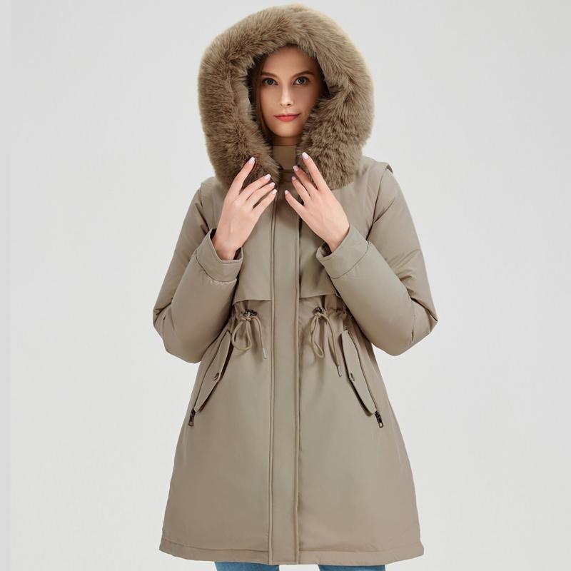 Fashion Winter Coat Female Long Parkas Hooded Detachable Sleeves Faux Fur Collar Thick Warm Women's Jackets