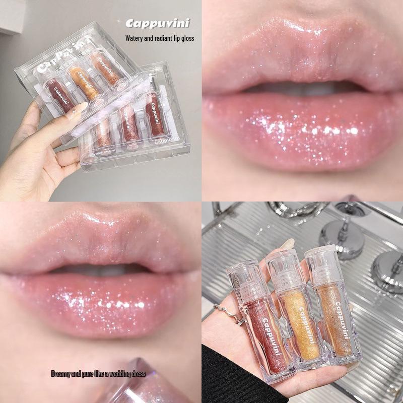 Cappuvini Water-Glow Bling Lip Gloss - Watery, Plump, Pearlescent Brightening Overcoat