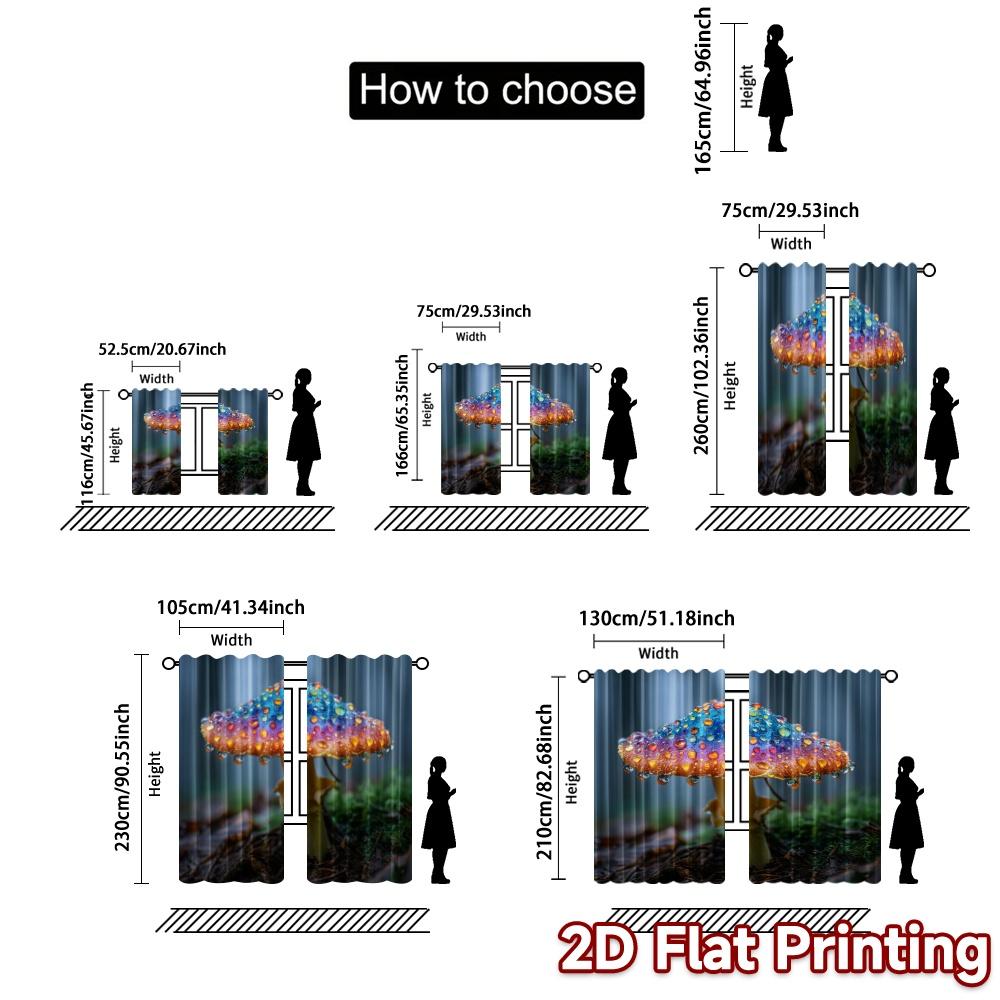 Thermal Flat Printing Curtains Without Rod Mystic Mushroom Popular Pattern Yarn Insulation Curtain Set Of 2 Made Polyester Washable