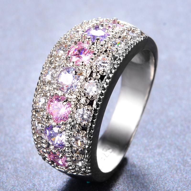 

Pink and purple zircon full diamond ring temperament ring jewelry no. 6