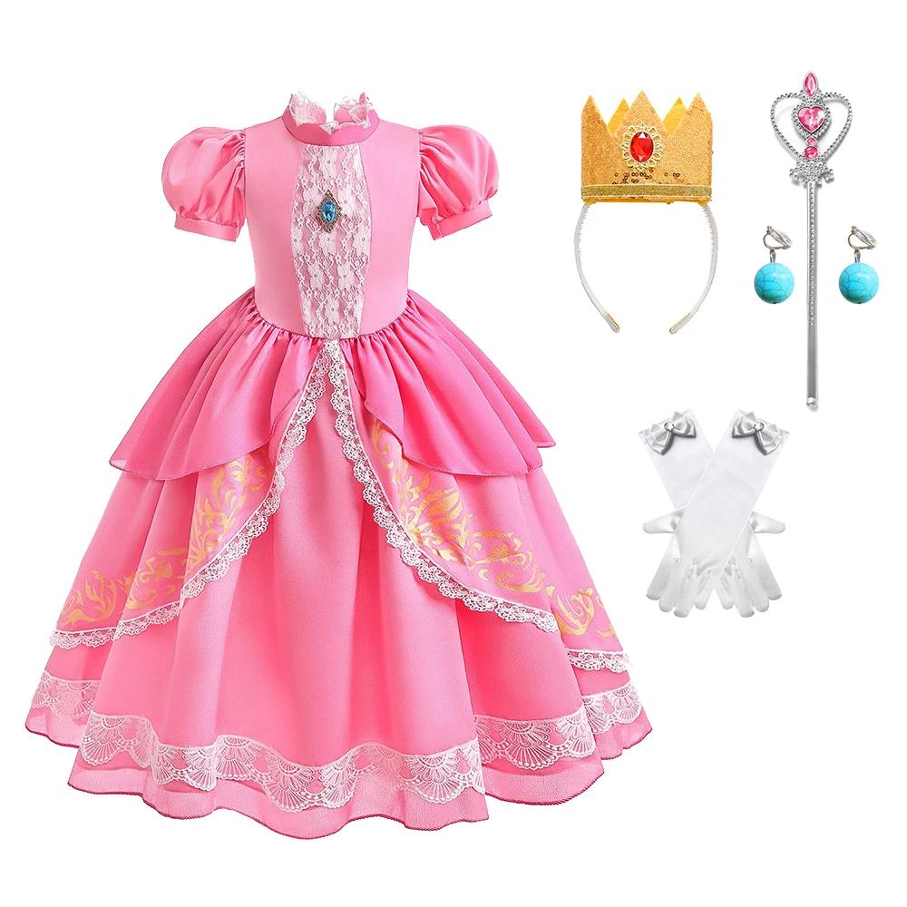 Halloween Cosplay Luegi Brother Costume Same Style Peache Princess Dress Girls Stage Performance Clothes Kids Birthday Carnival Party Outfits