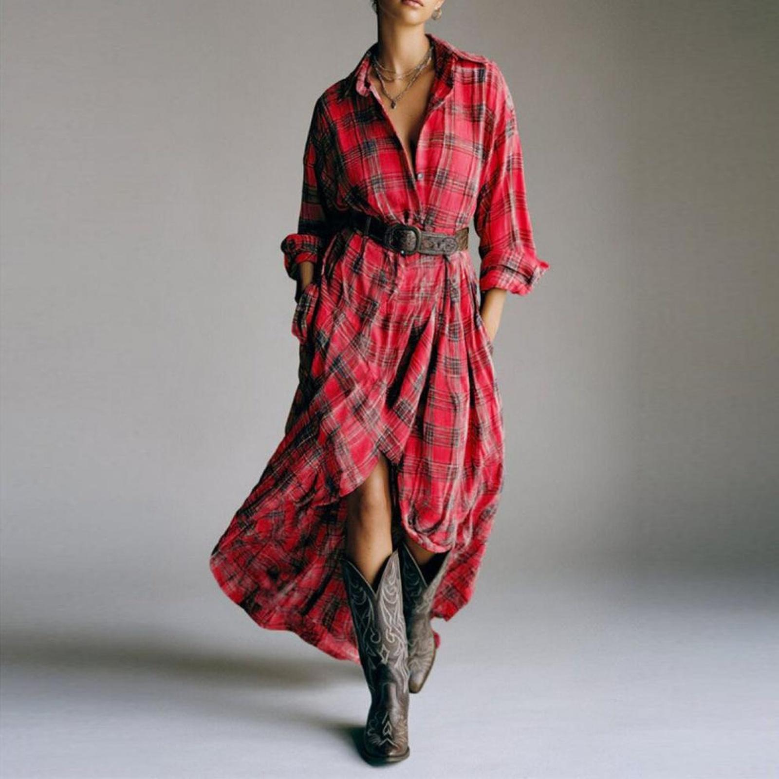 

Women s Casual Fashion R-neck Long Sleeve Retro Christmas Print Retro Dress M