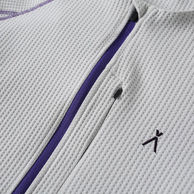 Mountain-Style Unisex Autumn Waffle Knit Half-Zip T-Shirt: Color-Block, Snap Button, Loose Fit, Breathable Long Sleeves