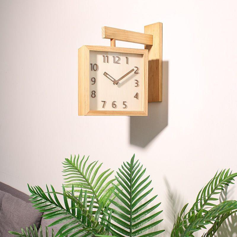 Massivholz Wandmontierte Zweiseitige Uhr Wohnzimmer Dekoration Einfache Haus Stille Wandmontierte Eckwanduhr ZE209