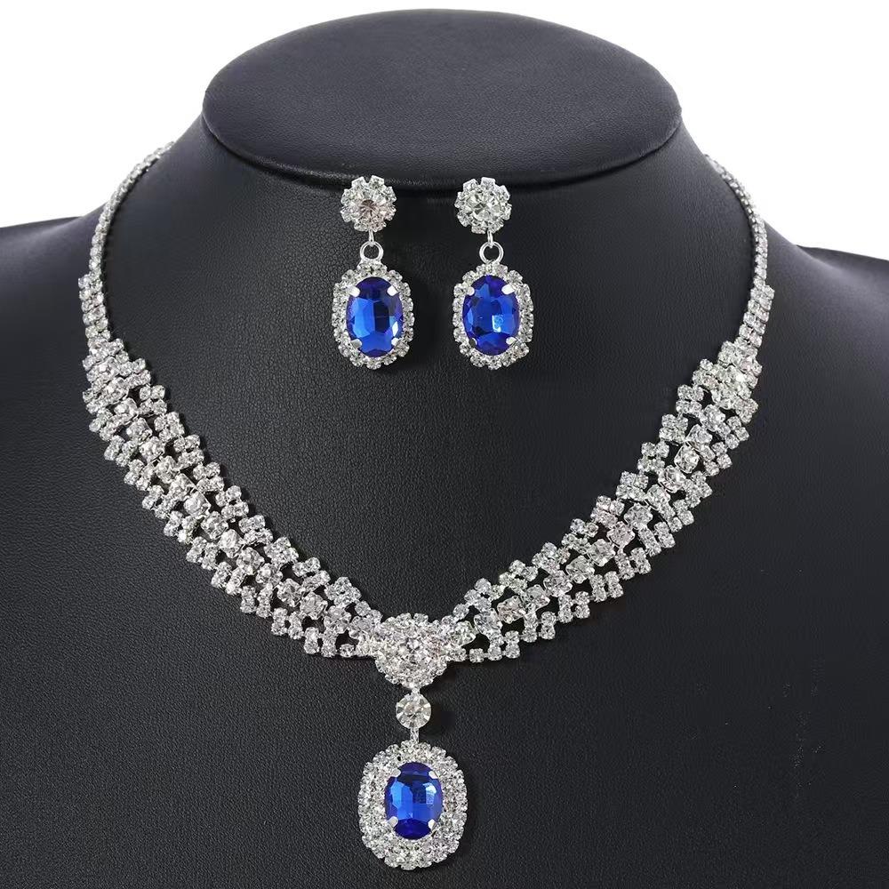 Sparkling Women s Rhinestone Jewelry Set Rhinestone Studded Jewelry  Party Banquet синий