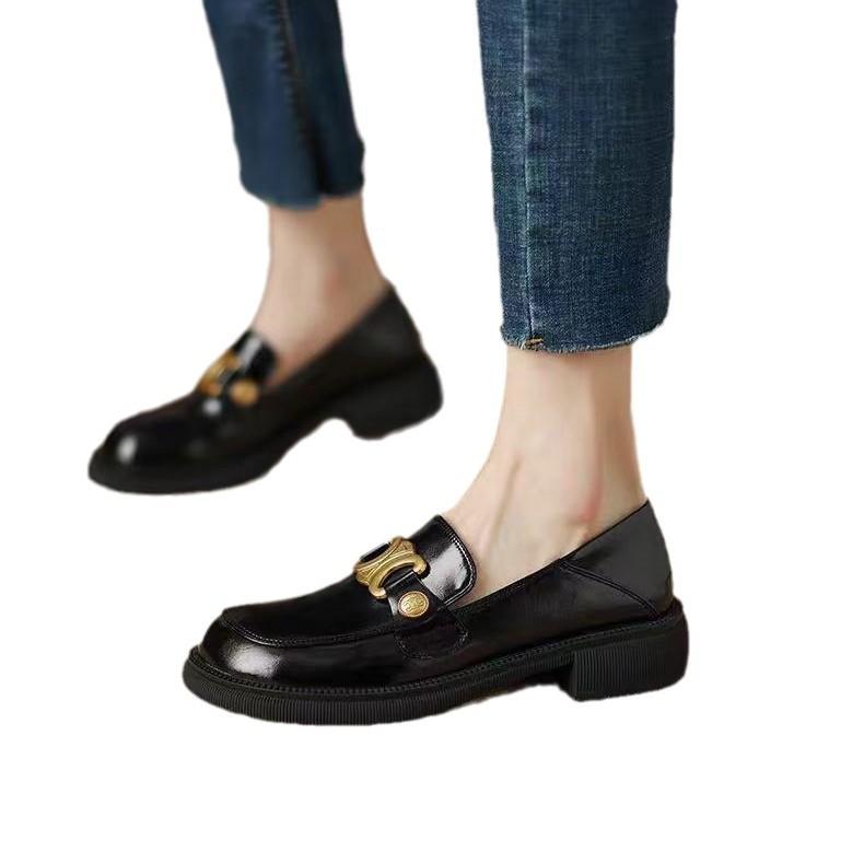 British style jk small leather shoes women spring and autumn retro metal buckle women round head low heel single shoes women