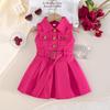 Girls' Solid Color Sleeveless Belted Dress