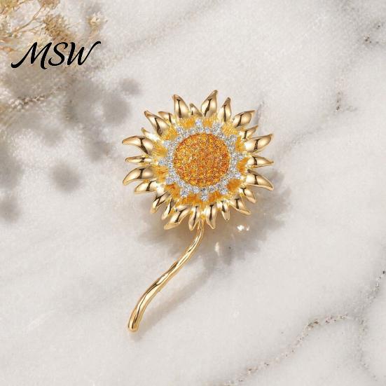 Golden Flower Brooch Rhinestone Sunflower Pin for Women, Lapel Suit Strong Buckle Dress Scarf Hat Bag Decoration, Clothing Accessory Gift Girls