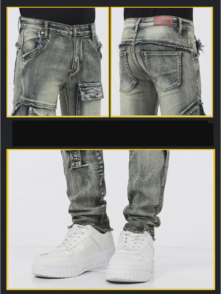 Men's Trendy Slim-Fit Stretch Jeans - Retro Motorcycle Style Skinny Work Pants for Spring and Autumn