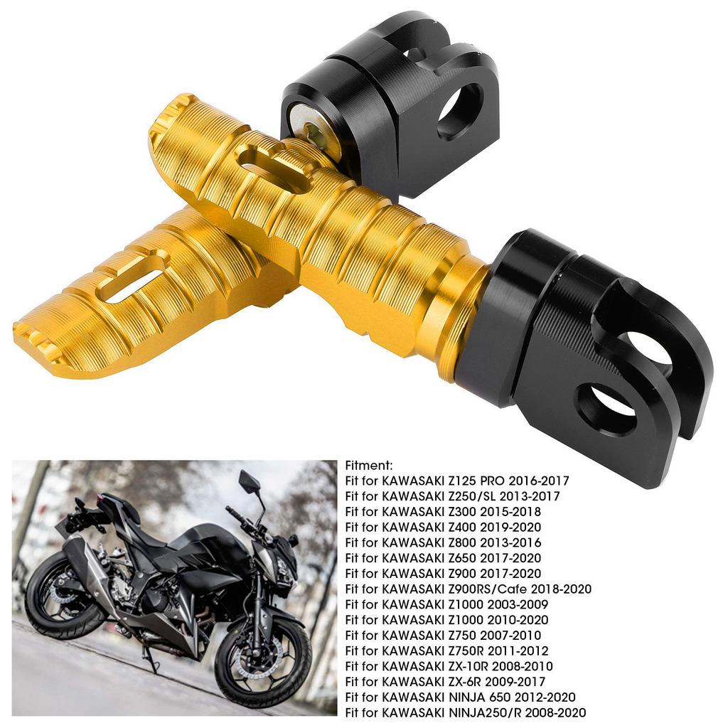 Pair of Front Foot Pegs Aluminum Alloy Pedals Fit for Kawasaki Ninja Z125 PRO Z250/SL Z400 Z900Gold