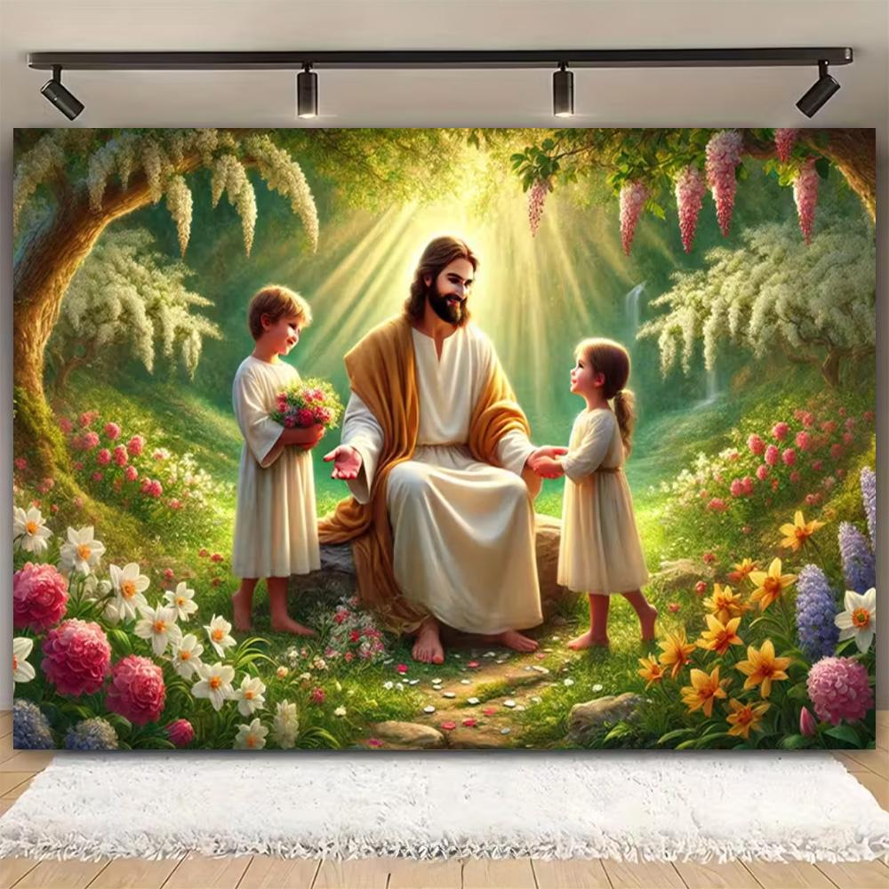 Easter Religion Jesus Theme Party Decoration Photography Background, Easter Egg Rabbit Banner Photography Studio Backdrop Cloth