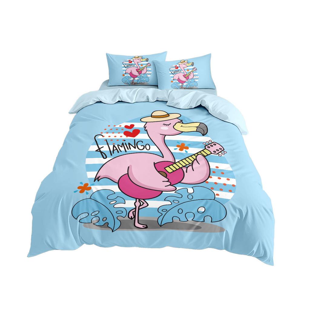 Cartoon Flamingo Bedding Set Cute Flamingo Children'S Duvet Cover Set Adult Child Bedroom Decoration Single Double Large Size