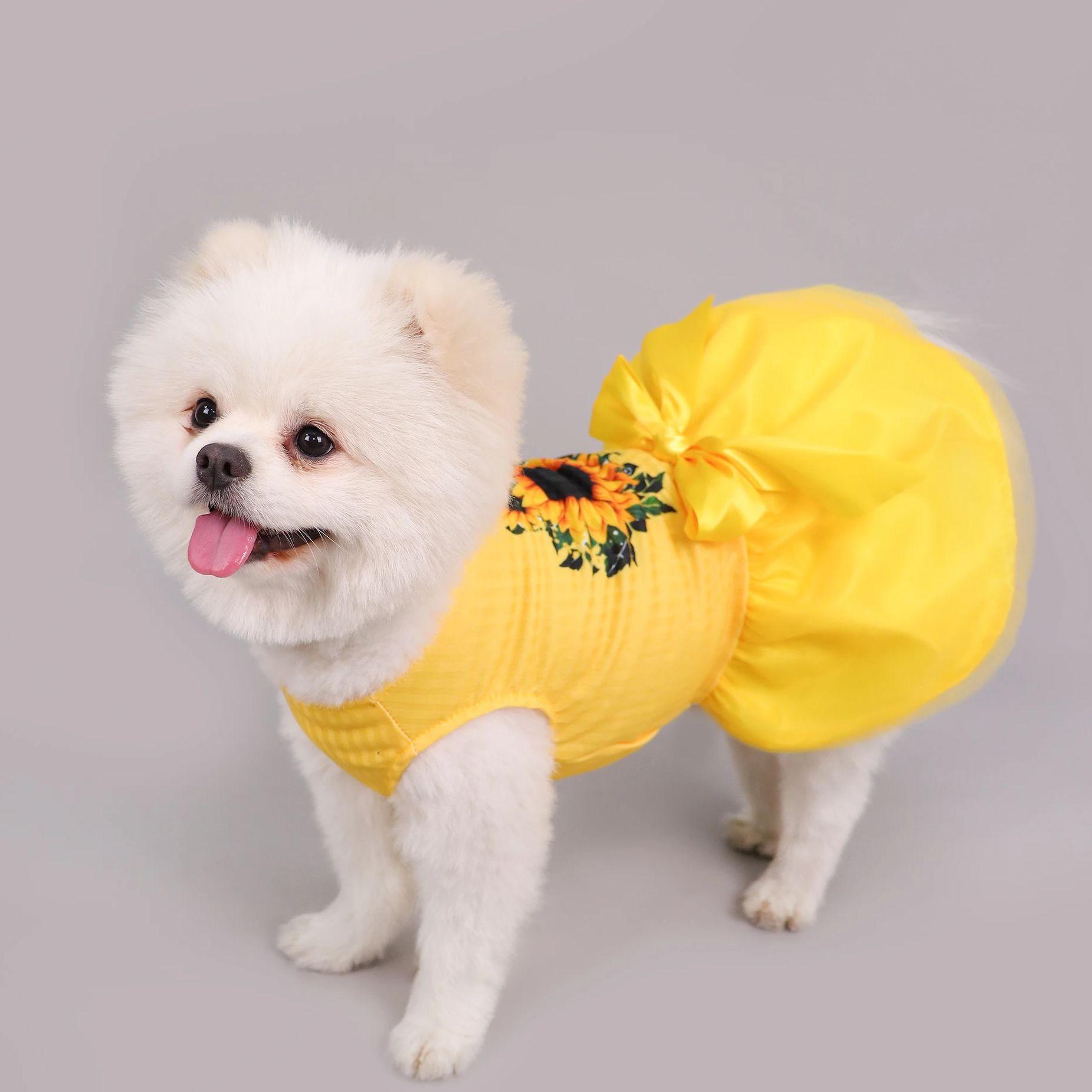 

Sunflower Dog Dress Sweet Bow-Knot Pet Dresses Yellow Flower Princess Dogs Skirt Clothes Cute Holiday Summer Outfit Costume XS（old） жёлтый