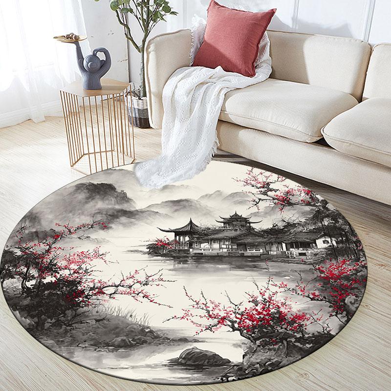 Landscape Painting pattern round rug,Carpet Rug for Living Room Bedroom Playroom ,Non-slip Floor Mat,Holiday Gifts and Birthday Gifts.