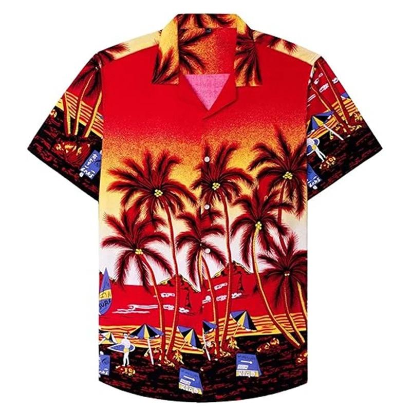 Hawaiian Tropical Leaf Print Short-Sleeve Shirt, Ideal for Summer Casual Outfits