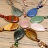 Women's Pink Crystal & Colorful Agate Water Drop Necklace: Handmade Knotted Sweater Chain with European and American Style