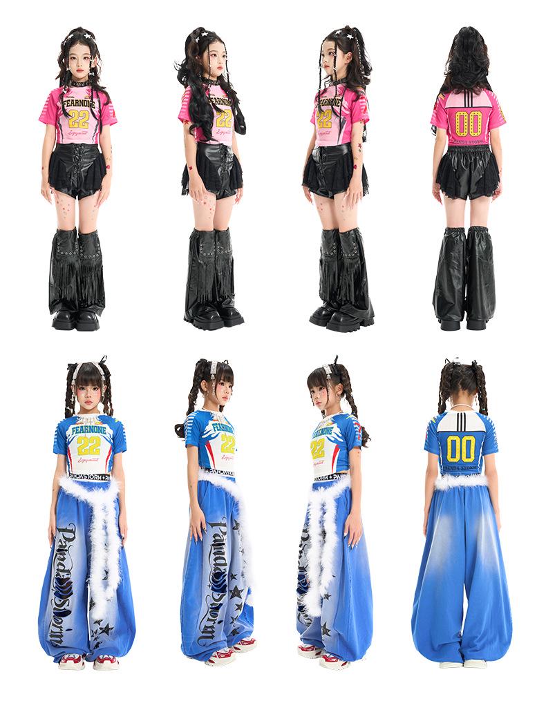 Girls' Hip Hop Dance Outfit: Short Sleeve T-shirt with Ripped Pants or Shorts Set for Performances