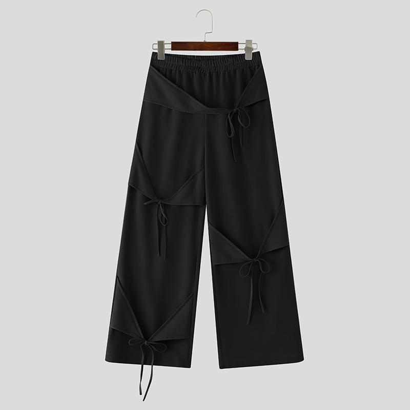 INCERUN Pantaloni lungi casual pentru bărbați, cu talie elastică, patchwork cu fundă