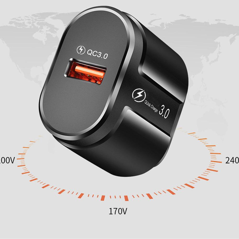 18W QC3.0 Fast Charging Single Port Travel Phone Charger Plug