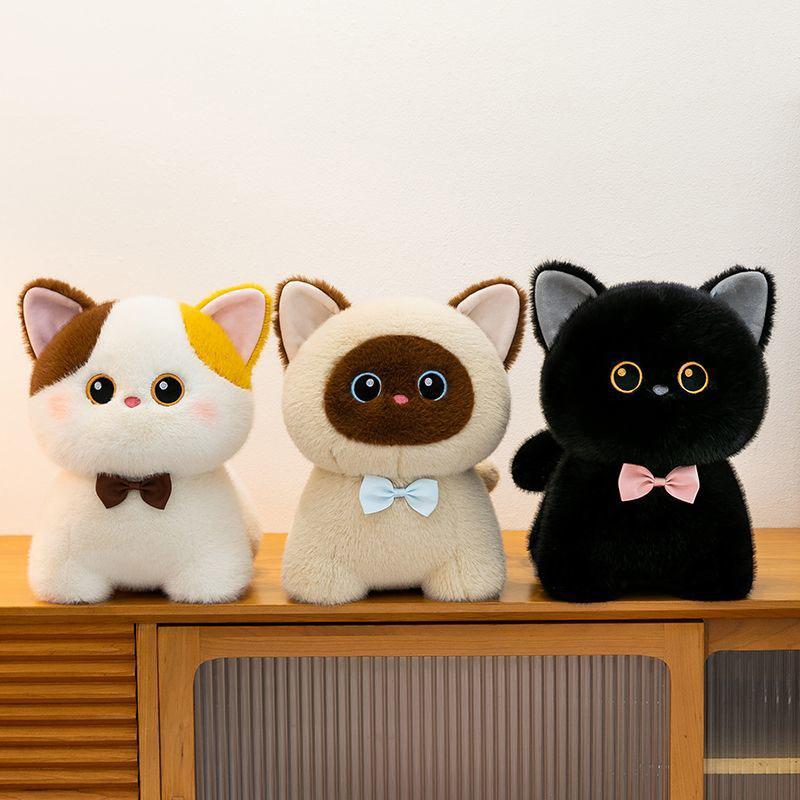 Cute Cat Plush Toy With Bow Tie Soft Fluffy Stuffed Kitten Doll For Kids Adults Home Decoration Bedroom Ornament Birthday Gift
