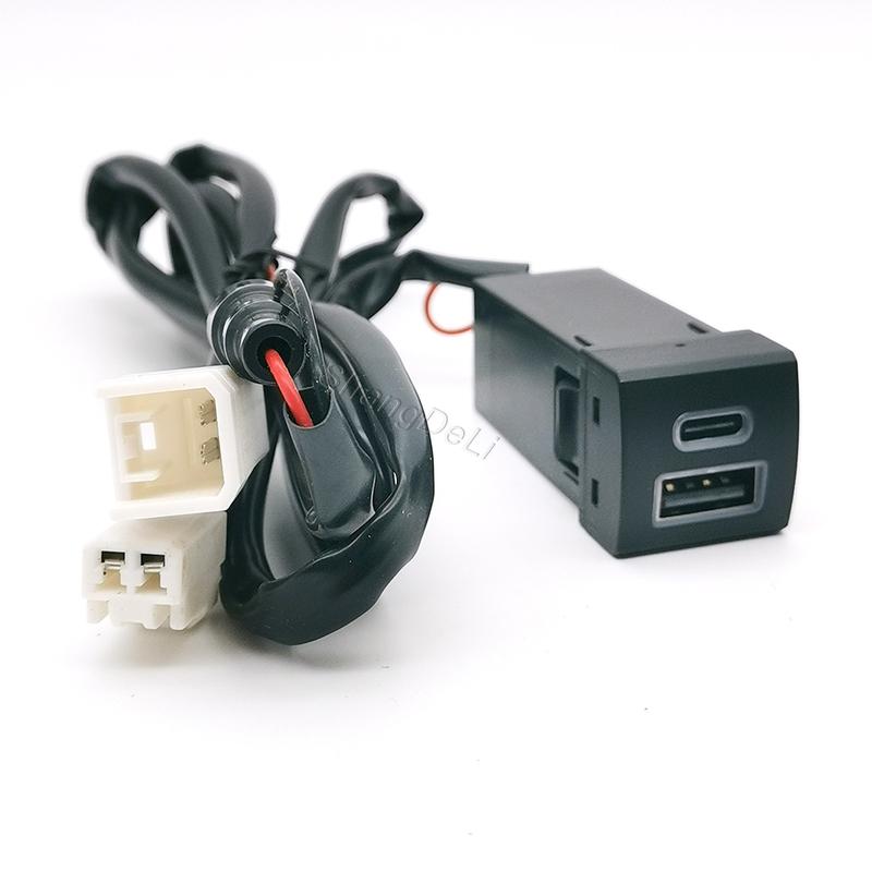 Dual Ports Car USB QC3.0 Type-C PD Phone Charger Socket For Toyota Highlander Land Cruiser Prado 150 Rav4 Camry Corolla 18-22