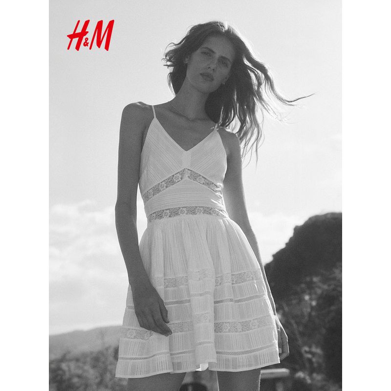 

HM Dress 2025 Summer New Fashion Women clothes Lace Inlaid Cotton Dress 1281953